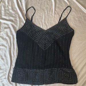 Black Sheer Hand Beaded Spaghetti Strap Tank top | Black Tank Top